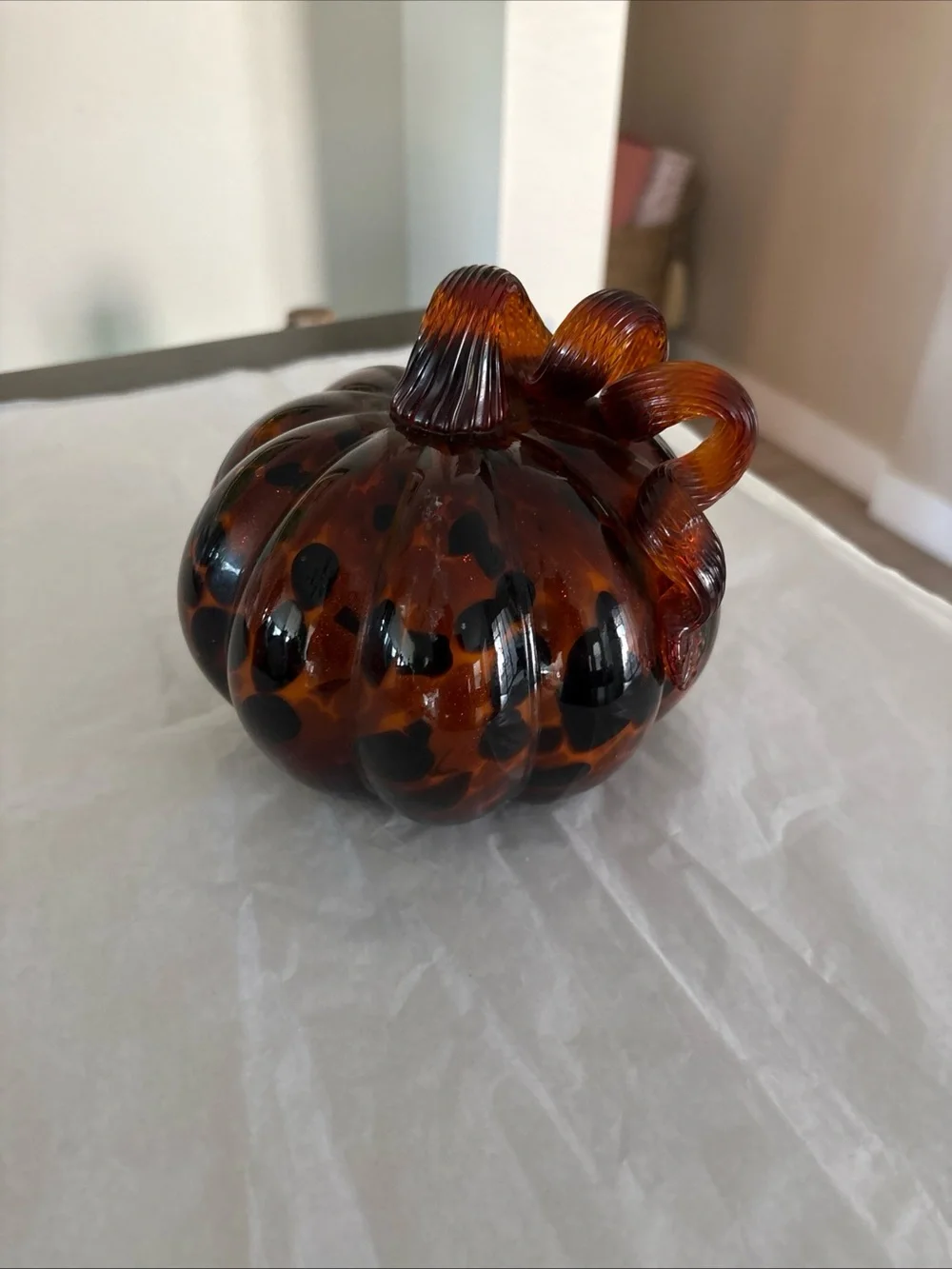 Handblown Glass Brown With Black Spots colored Pumpkin